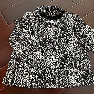LIV by Habitat Clothes Funnel Neck Top Small Black White Abstract Animal Print